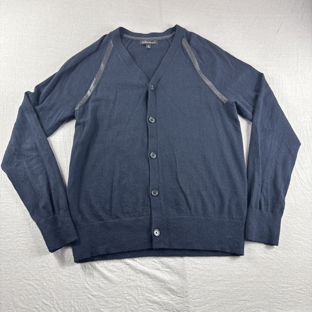 Banana Republic Cardigan Mens M Blue Button Up Sweatshirt Merino Wool Grandpa